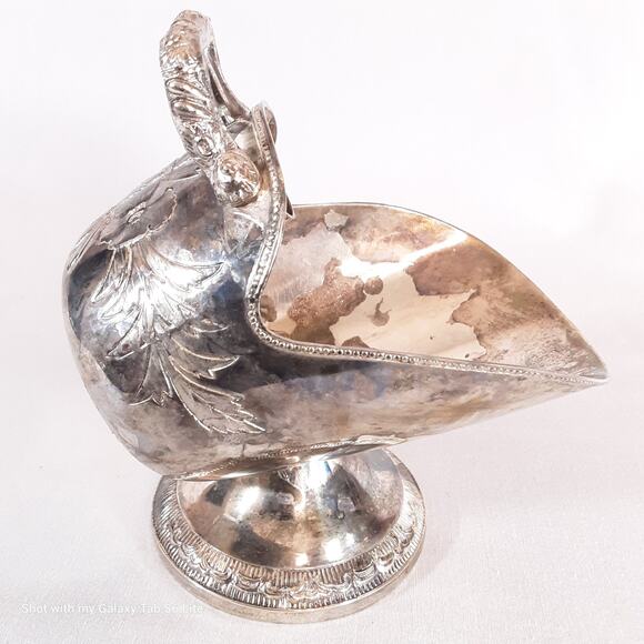 Vintage Silver Tone Sugar Scuttle Dish Ornate Distressed - Picture 3 of 9